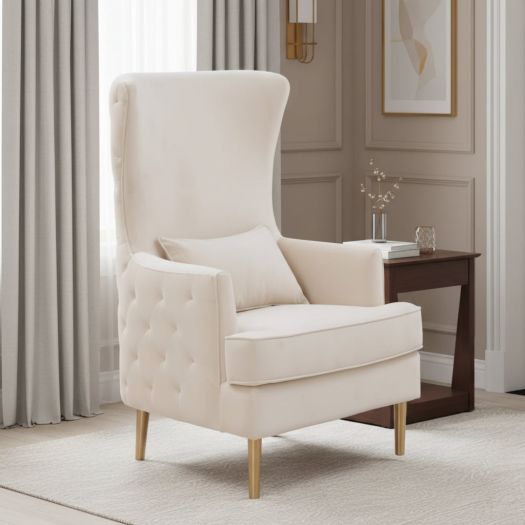 Alina Cream Tall Tufted Back Chair