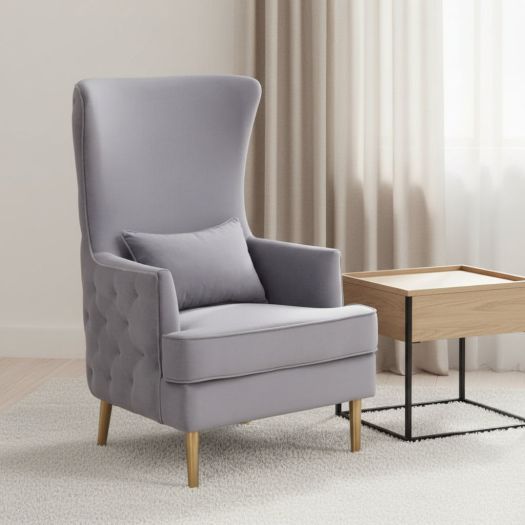Alina Grey Tall Tufted Back Chair