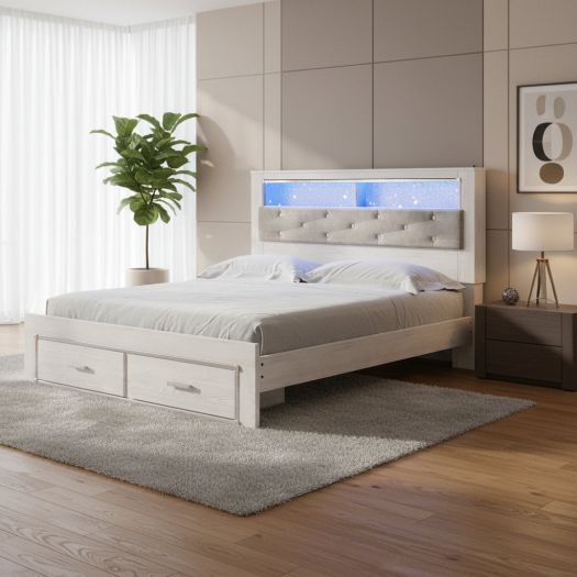 Altyra King Upholstered Bookcase Bed with Storage
