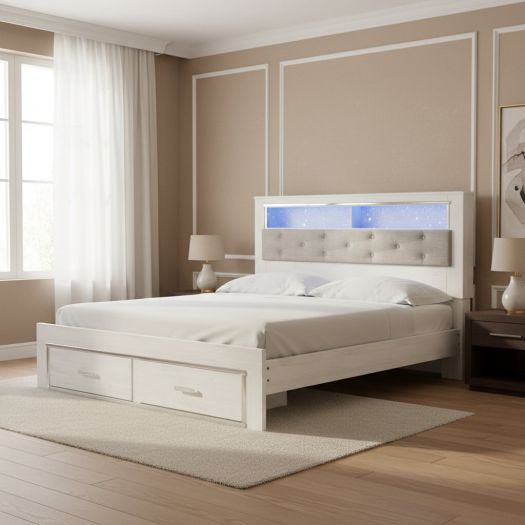 Altyra King Upholstered Bookcase Bed with Storage
