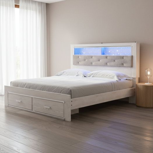 Altyra Queen Upholstered Bookcase Bed with Storage