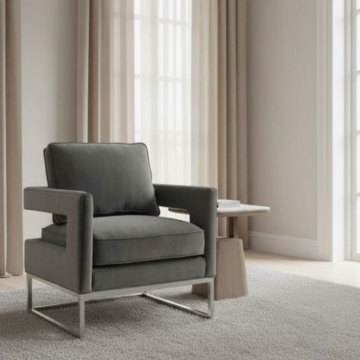 Avery Grey Velvet Chair - Silver Frame
