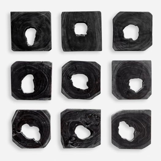 Bahati Wood Wall Art, Ebony, S/9
