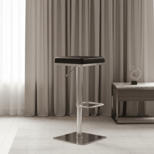 Bari Black Stainless Steel Adjustable Barstool