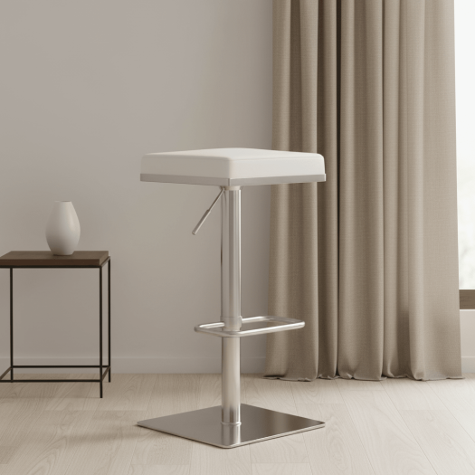 Bari White Stainless Steel Adjustable Barstool