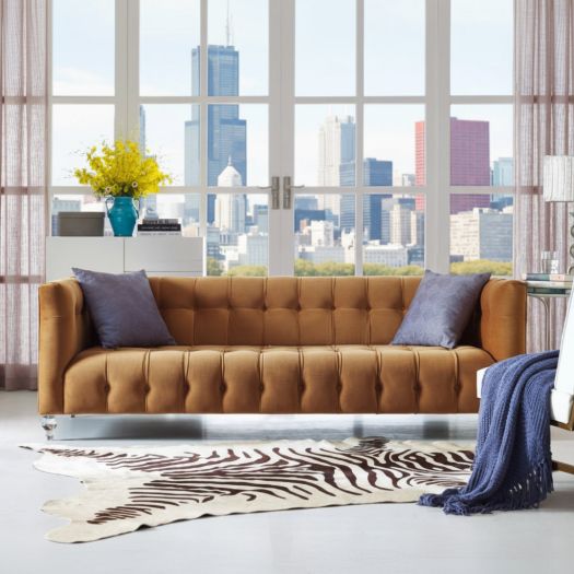 Bea Cognac Velvet Sofa