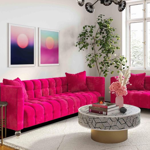 Bea Hot Pink Velvet Loveseat