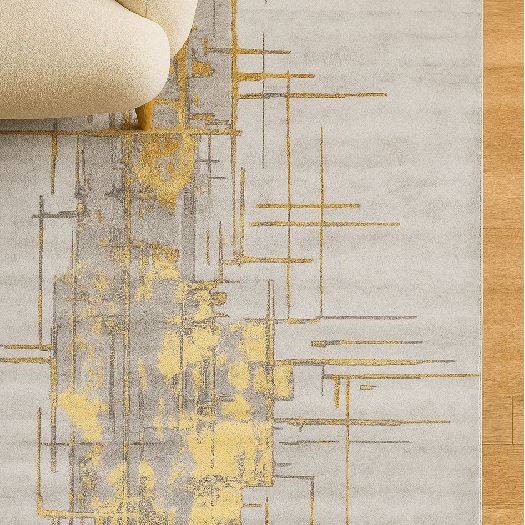 Beige Rug with Yellow Design