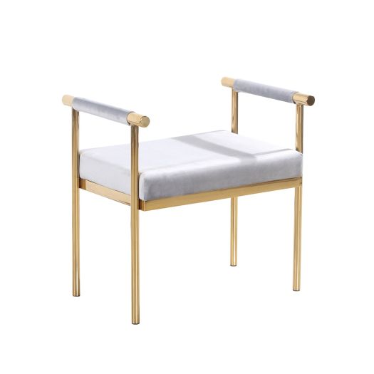 Bench W/ Velveteen Seat, Gold / Gray Kd
