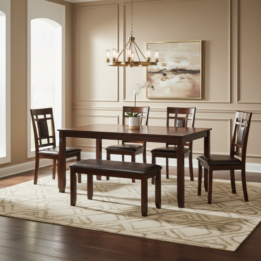 Bennox Dining Table and Chairs with Bench (Set of 6)