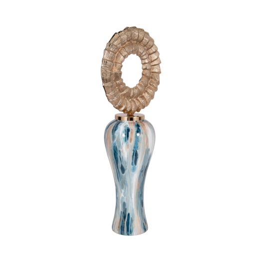 Blue Geo Swirl Jar W/open Metal Ring Top,multi