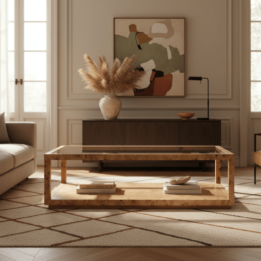 Burl Elegance Glass Coffee Table