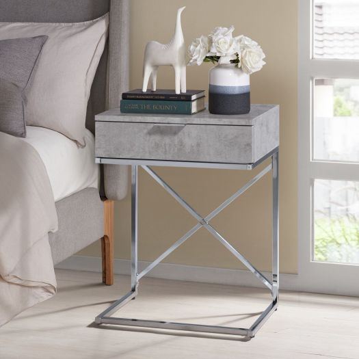 Camila Accent Nightstand with Cement Top in Chrome