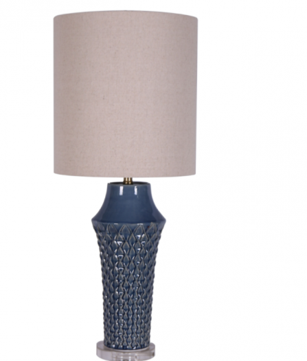 CERAMIC 34.5" "WEAVE" TABLE LAMP, TEAL