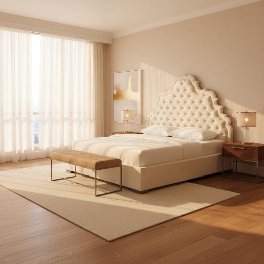 Carolina Cream Velvet Bed in King