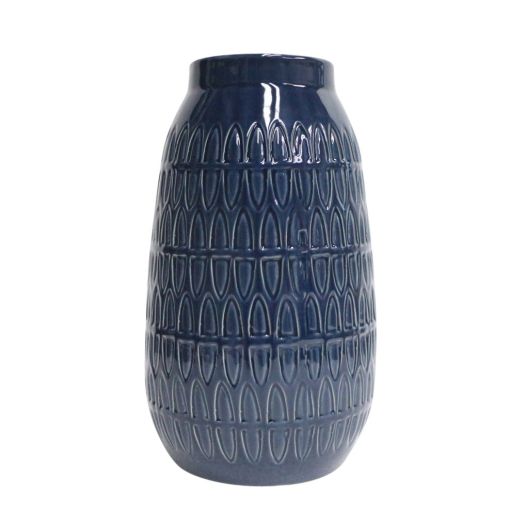 CER, 10H CARVED VASE, NAVY BLUE