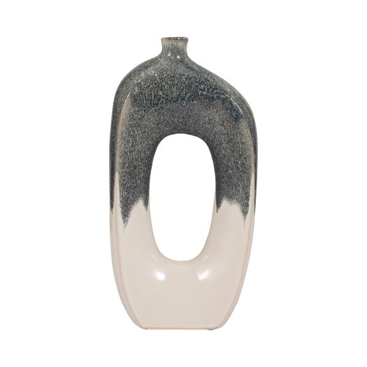 CER, 16 CURVY OPEN CUT-OUT VASE, BLUE/WHITE