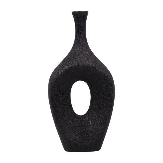 CER, 19 BEADED OPEN CUT VASE, BLACK