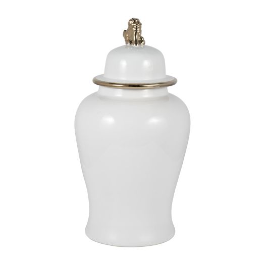 CER, 24 LION HEAD TEMPLE JAR, WHITE/GOLD