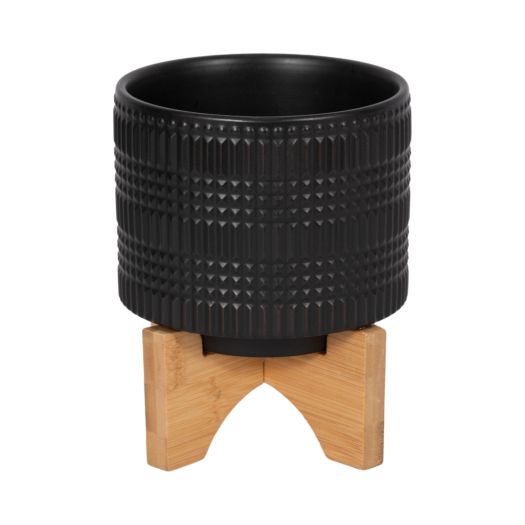 CER, 5 TRIBAL PLANTER W/ STAND, BLACK