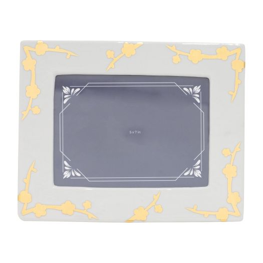 CER, 5X7 CHERRY BLOSSOM PHOTO FRAME, GOLD/WHITE