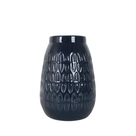 CER, 8H CARVED VASE, NAVY BLUE