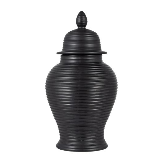 CERAMIC, RIBBED TEMPLE JAR, BLACK