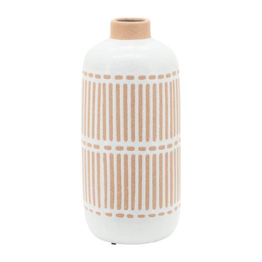 CERAMIC, ROUND AZTEC VASE, IVORY