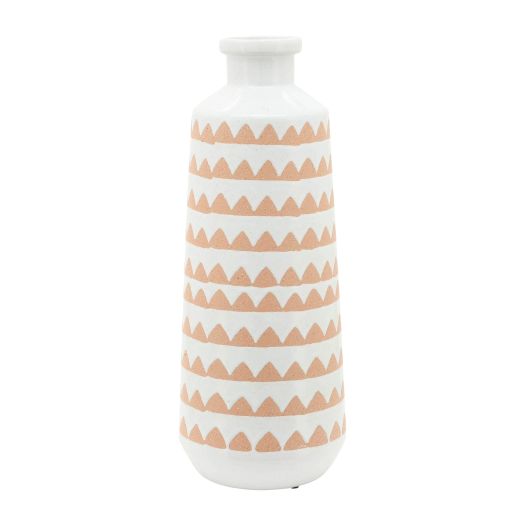 CERAMIC, ROUND AZTEC VASE, IVORY