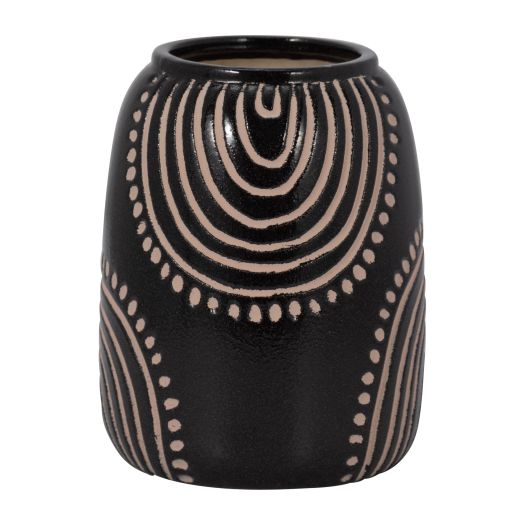 CERAMIC TRIBAL ARCH VASE, BLACK/TAN