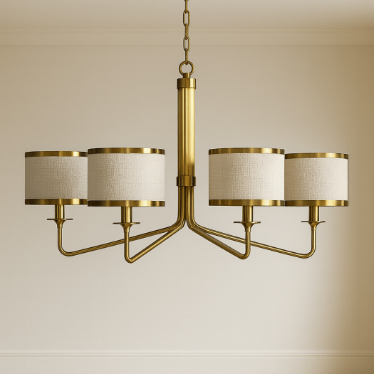 CHANDELIER W/ BEIGE COTTON LINEN SHADE