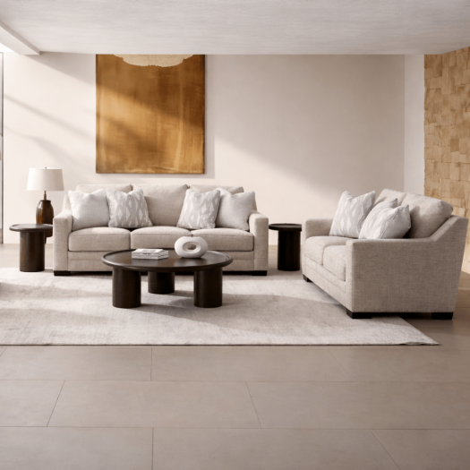 Clara Oatmeal Living Room Set (Sofa + Loveseat)