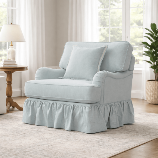 Cottage Calm by Nouf Alaboudi Curtain Blue Chair