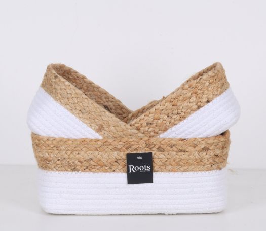 COTTON/JUTE RECT ORGANIZER - WHT+NATL S/3