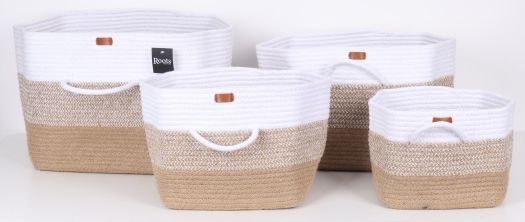 COTTON/JUTE SQUARE BASKET - TRI COLOR - SET OF 4