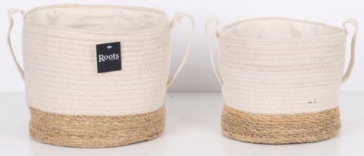 COTTON/S.G | ROUND BASKET W/HNDL | OFF-WHT + NTRL