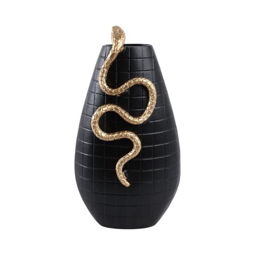 Curved Snake On Vase, Black/gold