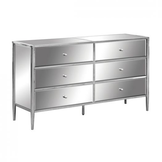 Hollywood Nickel and Mirror 6 Drawer Chest