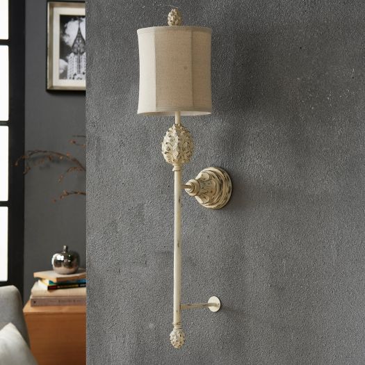 Resin White Wash Finish Linen Shade Wall Sconce