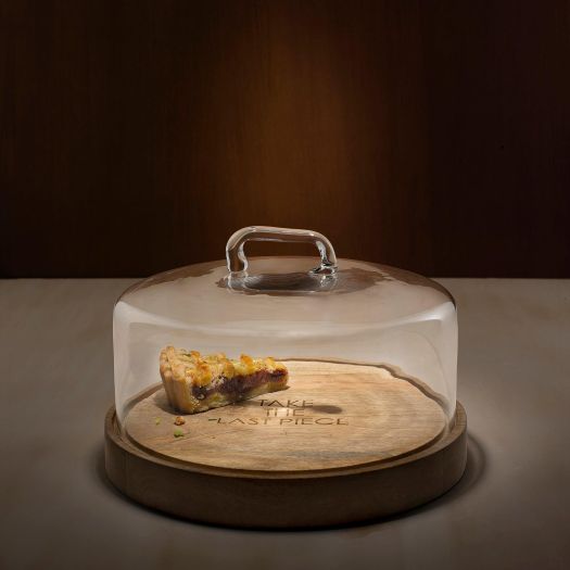 Cylindrical Glass Cloche With Wooden Base