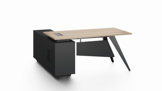Light Oak and Black Executive Office Desk with Storage Side Return - Small
