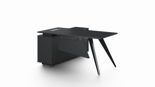 Pure Black Office Desk with Storage Side Return - Small