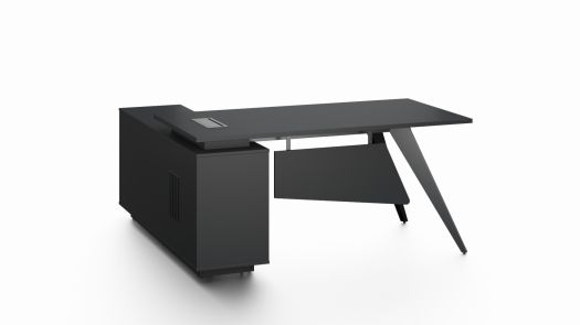 Pure Black Office Desk with Storage Side Return - Small