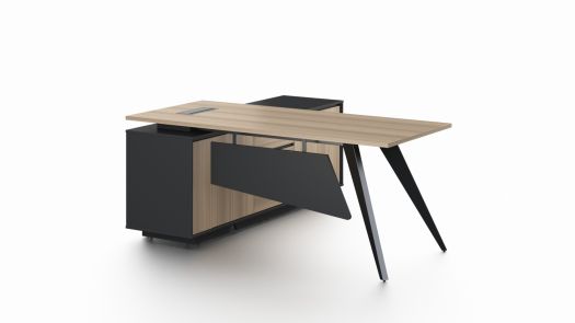 Light Oak and Black Office Desk with Storage Side Return - Medium