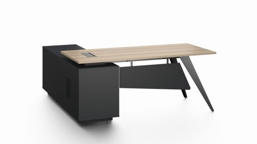 Light Oak and Black Office Desk with Storage Side Return - Medium
