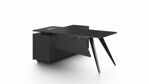 Pure Black Office Desk with Storage Side Return - Medium