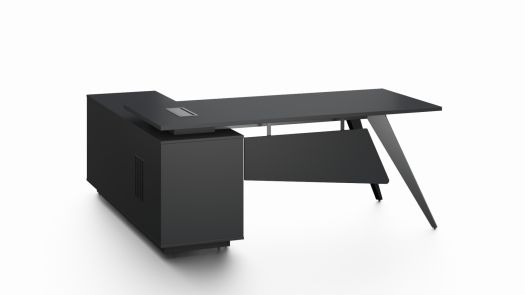 Pure Black Office Desk with Storage Side Return - Medium