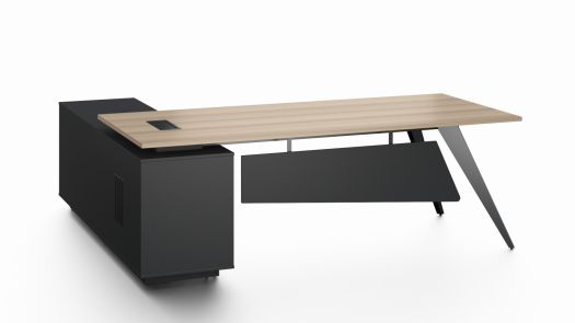 Light Oak and Black Executive Office Desk with Storage Side Return - Large
