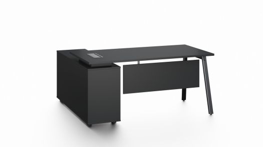 Pure Black Office Desk with Lockable Side Return - Medium