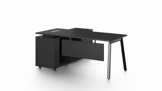 Pure Black Office Desk with Lockable Side Return - Large